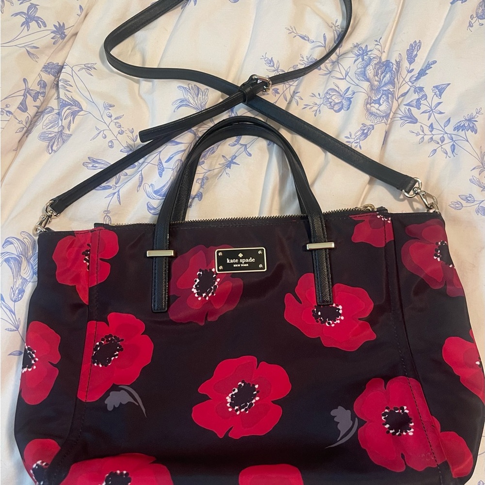 Kate Spade Black and Red Floral Purse